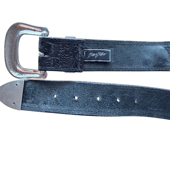 Billy belts of California black tooled leather belt with beadwork southwest 30 main image 5